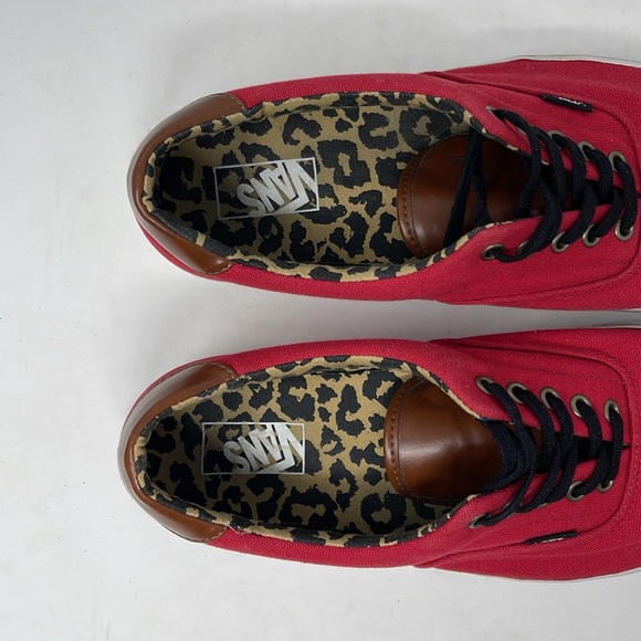 Vans  Maroon Red Authentic Low Pro Canvas Sneaker Leopard Interior - Picture 7 of 11